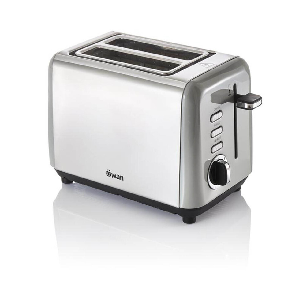 Swan 2 Slice Toaster Stainless Steel Variable Browning Control Defrost Grey