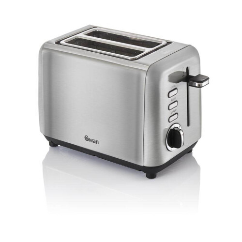 Swan Silver 2 Slice Toaster Stainless Steel Variable Browning Control Defrost Swan