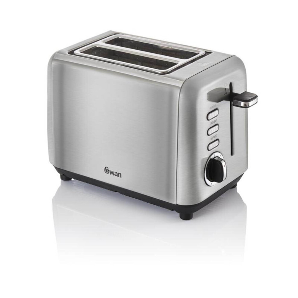 Swan 2 Slice Toaster Stainless Steel Variable Browning Control Defrost Silver