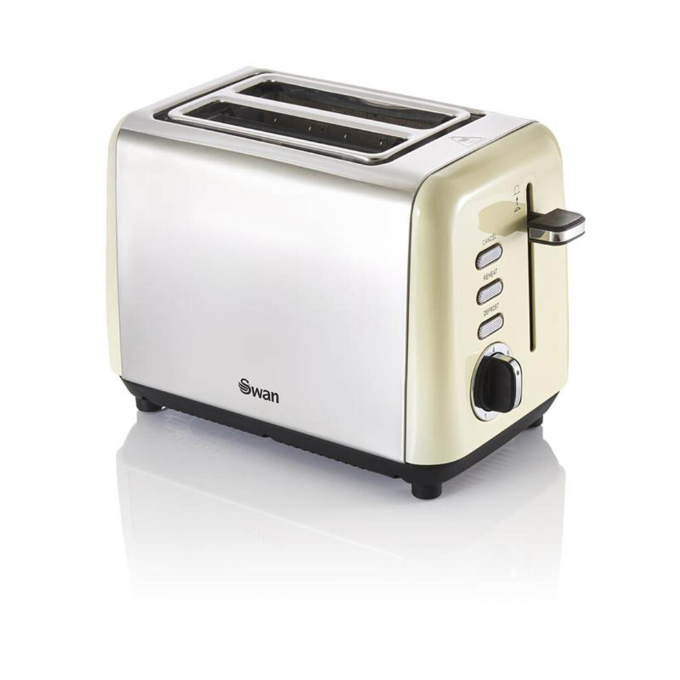 Swan 2 Slice Toaster Stainless Steel Variable Browning Control Defrost Cream