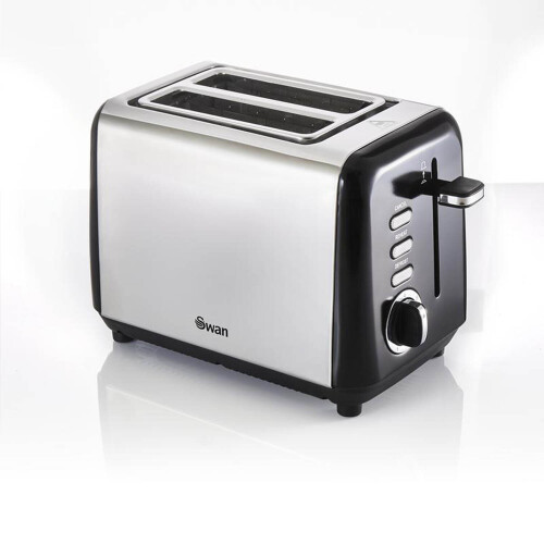 Swan Black 2 Slice Toaster Stainless Steel Variable Browning Control Defrost Swan