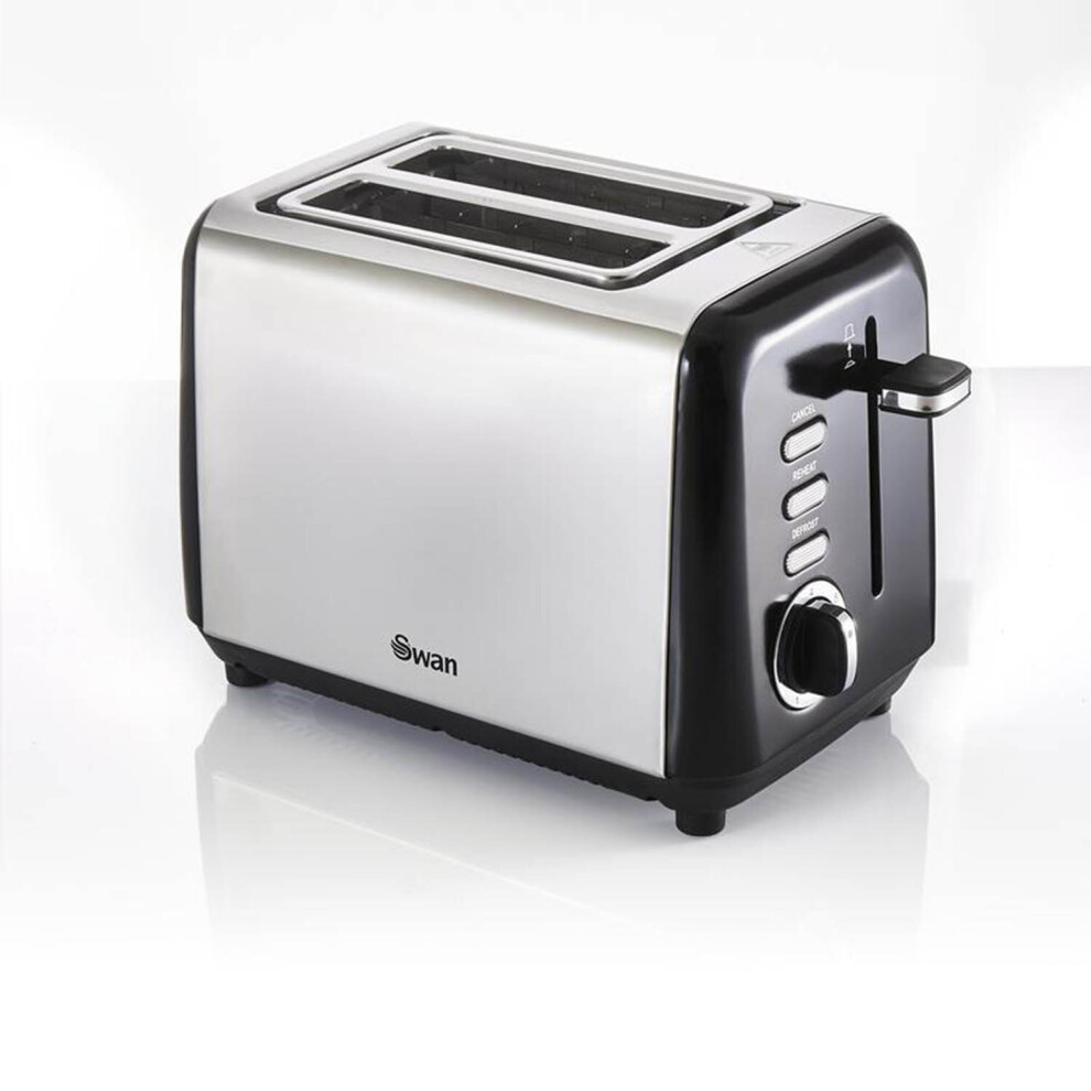 Swan 2 Slice Toaster Stainless Steel Variable Browning Control Defrost Black