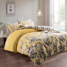 (Ochre Blossom ) Luxury Reversible Floral Duvet Quilted Cover Bedding Set Double