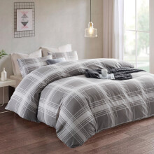 (Grey Check ) Luxury Reversible Floral Duvet Quilted Cover Bedding Set Double