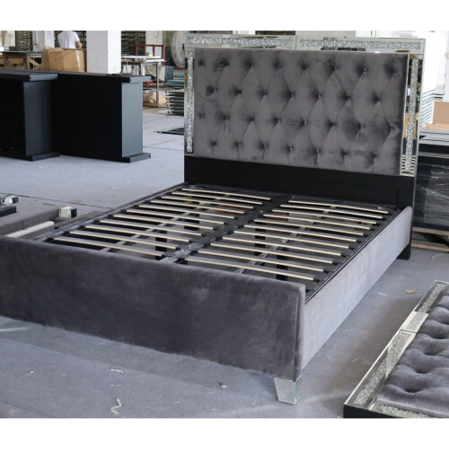 Plush velvet bedframe with crystal borders in a luxurious model