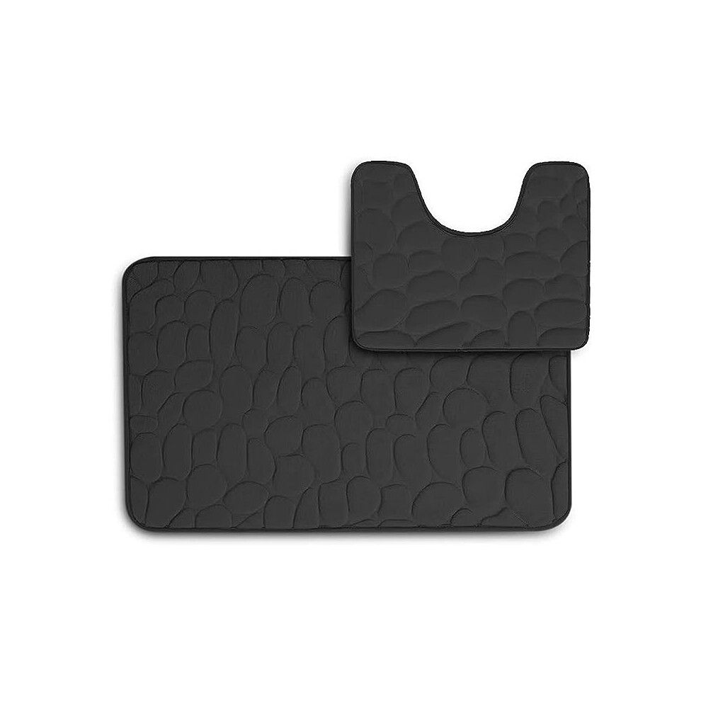 (BLACK) 2 Pieces Non - Slip Foam Bath Mat  and Toilet Mat