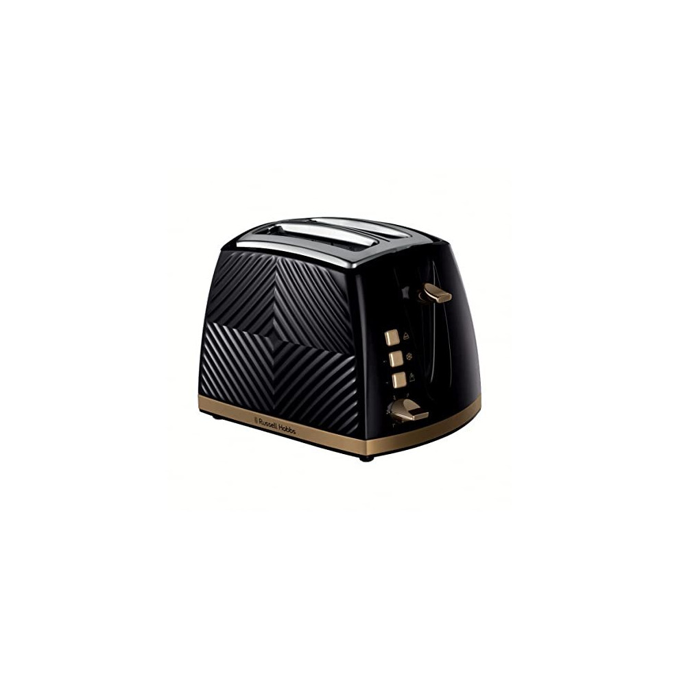 Russell Hobbs 26390 Groove 2 Slice Toaster, Tactile 3D Design Bread Toaster with Frozen, Cancel and Reheat Settings, 850 Watts, Black