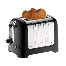 Dualit 2 Slice Lite Toaster | 1.1kW Toasts 60 Slices an Hour | Polished with High Gloss Black Trim | Bagel & Defrost Settings | 36 mm Wide Slots