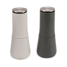 Joseph Joseph Milltop Non-Spill Salt and Pepper Mill Set Refillable with Ceramic Grinding, White/Grey