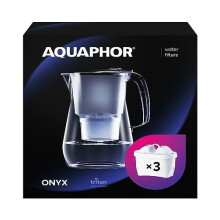 AQUAPHOR Onyx Black Water Filter Jug - Counter Top Design with 4.2L Capacity, 3 X MAXFOR+ Filters Included Reduces Limescale Chlorine