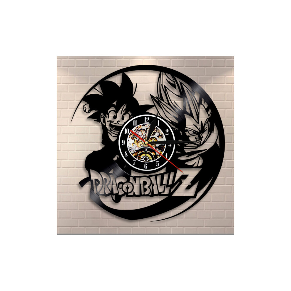 (With LED) Retro 3D Black Glue Clock Anime Seven Dragon Ball Sun Wukong Wall Clock Cartoon Decoration Wall Clock