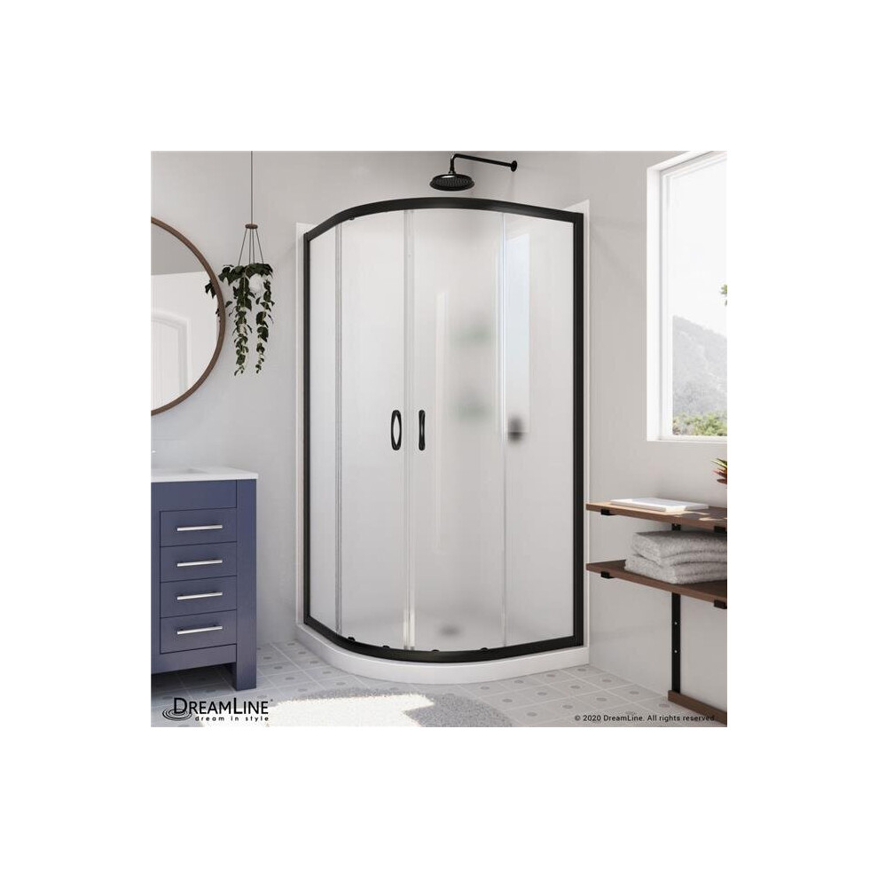 Photos - Shower Screen Organization DL-6154-09FR 38 x 76.75 in. DreamLine Prime Semi-Frameless Frosted Glass Sliding Shower Enclosure in Satin Blac