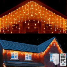 Geemoo Halloween Lights Outdoor Orange 5M/16.4ft 216 LED Icicle Lights Mains Powered wtih 36 Drops Remote Control 8 Modes Timer Memory Function