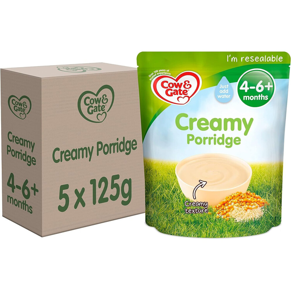 Cow Gate Creamy Porridge Baby Food Cereal, 4-6+ Months 125g Pack of 5