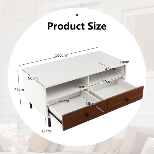 Costway Coffee Table Rectangular Sofa Side Table W/2 Drawers & 2 Storage Shelf 1