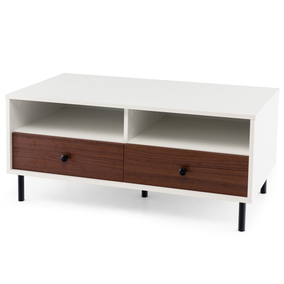 Coffee Table Rectangular Sofa Side Table W/2 Drawers & 2 Storage Shelf