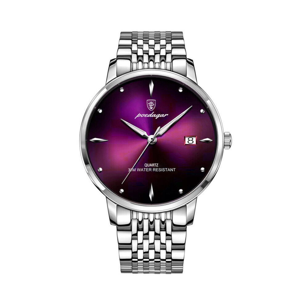(Purple) POEDAGAR Luminous Stainless steel Men's Watch