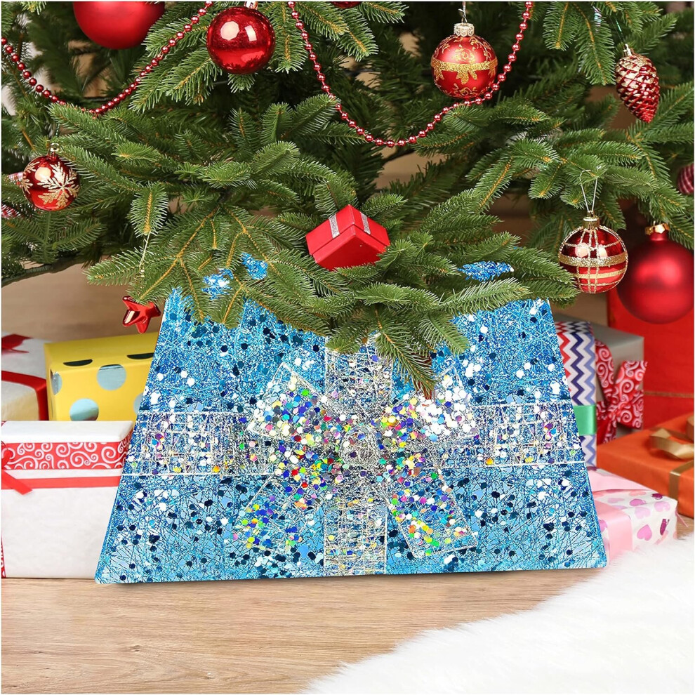 Summerlee  Decorative LED Sequin Christmas Tree Skirt Festive Light Up Xmas Parcel Base Cover Decoration with 55 LED Lights Indoor Use (Blue & Silver)