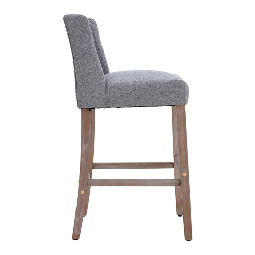 Living And Home (Light Grey) Rustic Set of 2 Bar Stools Linen Tufted with Wood Legs 2