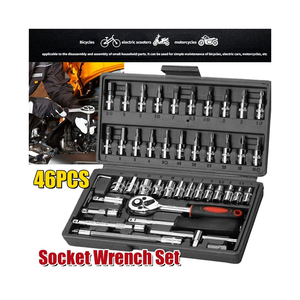 46Pcs Socket Set Car Repair Tool Ratchet Torque Wrench Kit W/Case 930856500495
