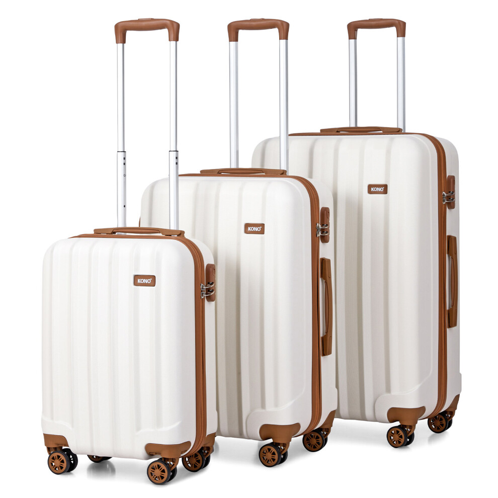 (Cream) KONO 20/24/28 Inch ABS Hard Shell Suitcase Set Travel Cabin Luggage with Spinner 4 Wheels