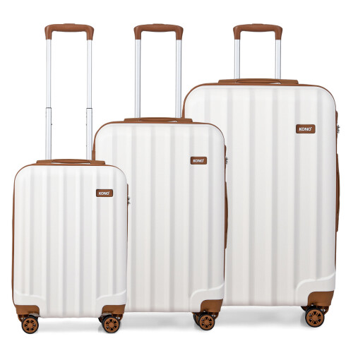 (Cream) 3Pcs 19+24+28 Inch ABS Hard Shell Suitcase Set With Spinner 4 Wheels 1