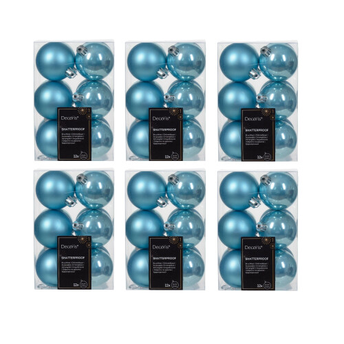 72 Sugar Blue Baubles Shatterproof Christmas Tree Hanging Decs 6cm 1