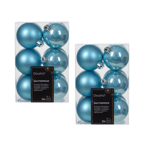 24 Sugar Blue Baubles Shatterproof Christmas Tree Hanging Decs 6cm 1