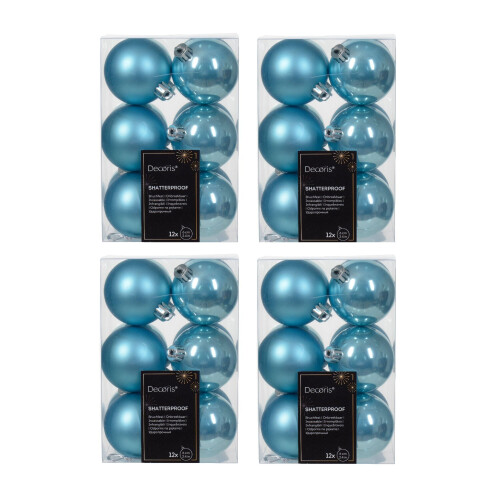 48 Sugar Blue Baubles Shatterproof Christmas Tree Hanging Decs 6cm 1