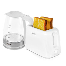 Geepas 2 Slice Bread Toaster & 1.7L Illuminating Electric Glass Kettle Set, White