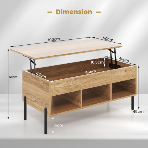 Costway Lifting Tabletop Coffee Table w/ Open Shelves & Large Compartment Home 1