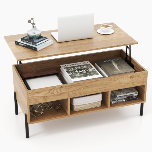 Costway Lifting Tabletop Coffee Table w/ Open Shelves & Large Compartment Home
