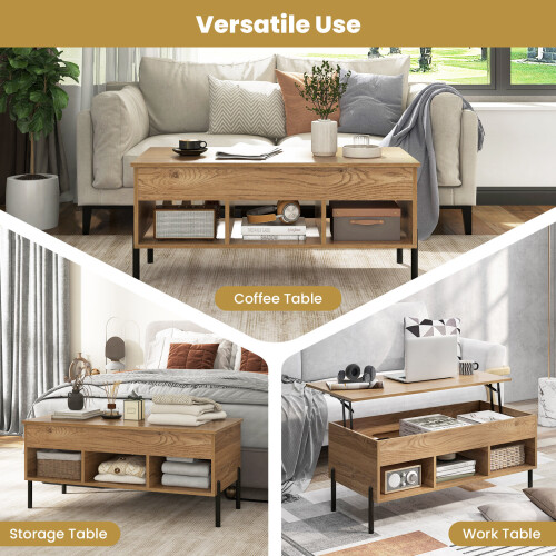 Costway Lifting Tabletop Coffee Table w/ Open Shelves & Large Compartment Home 2