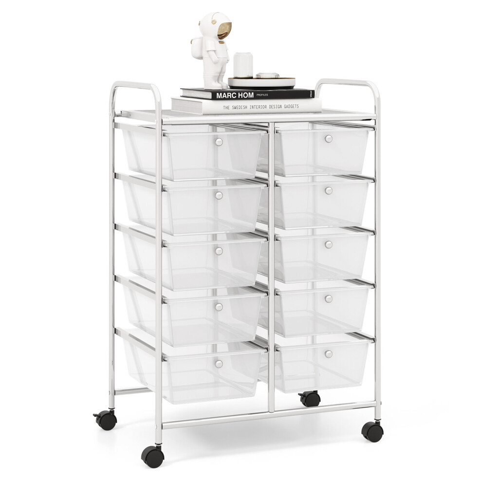 10-Drawer Storage Trolley Rolling Cart with Handle Sturdy Metal Framed