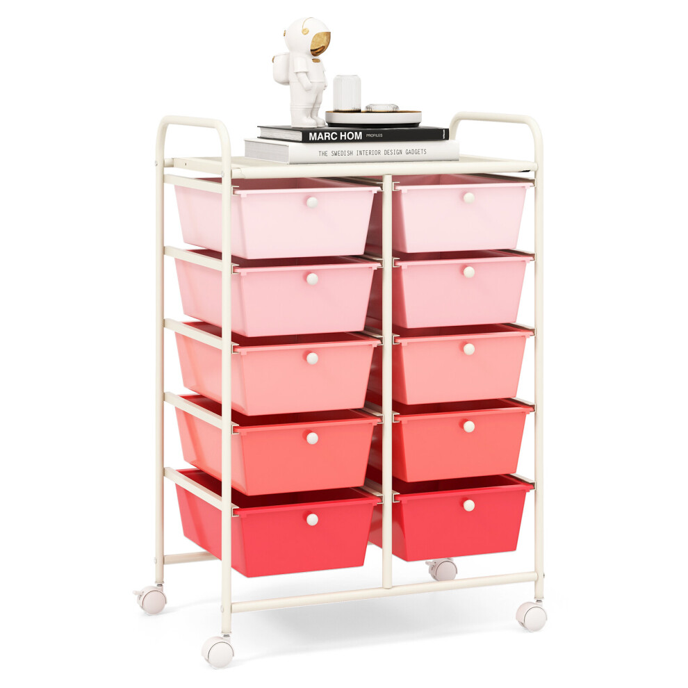 10-Drawer Storage Trolley Rolling Cart with Handle Sturdy Metal Framed