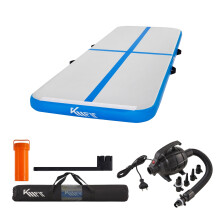 KM Fit Airtrack Mat 10cm high | 5 M Tumbling Mat Inflatable Fitness Mat | Gym Mat incl. Carrying Bag, Electric Air Pump & Flick Set | Blue
