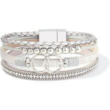 Boho Wrap Bracelets Leather Cuff Bangle Gold Beaded Bracelets for Women Stackable Infinity Bracelets Jewelry with Clasp