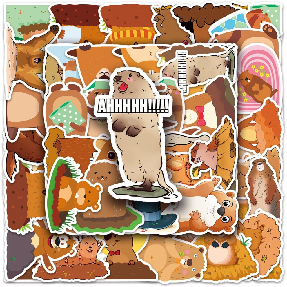 Animals Groundhog Stickers 50 Pcs Cartoon Waterproof Decals DIY for Party Supplies PVC Decoration for Laptop Guitar Gift to Teens Familys Friends