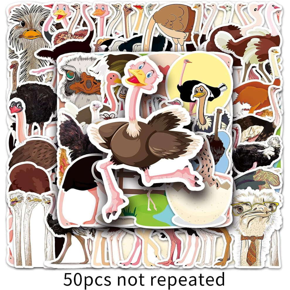 Animals Ostrich Stickers - 50 Pcs Cartoon Waterproof Decals DIY for Party Supplies PVC Decoration for Laptop Guitar Gift to Teens Familys Friends