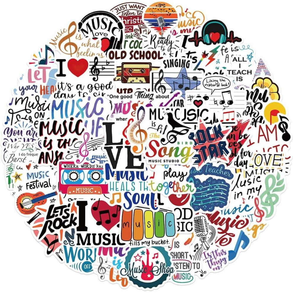 Music Stickers - 50 Pcs Cartoon Waterproof Decals DIY for Party Supplies PVC Decoration for Laptop Guitar Gift to Teens Familys Friends