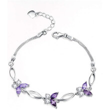 S925 Sterling Silver Purple Butterfly Bracelets for Women,Cute and Charm Wrist Bracelets Anniversary Jewelry Gift for Women Girls