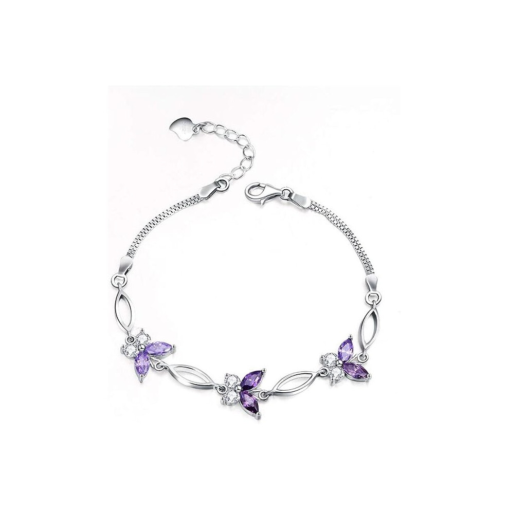 S925 Sterling Silver Purple Butterfly Bracelets for Women,Cute and Charm Wrist Bracelets Anniversary Jewelry Gift for Women Girls