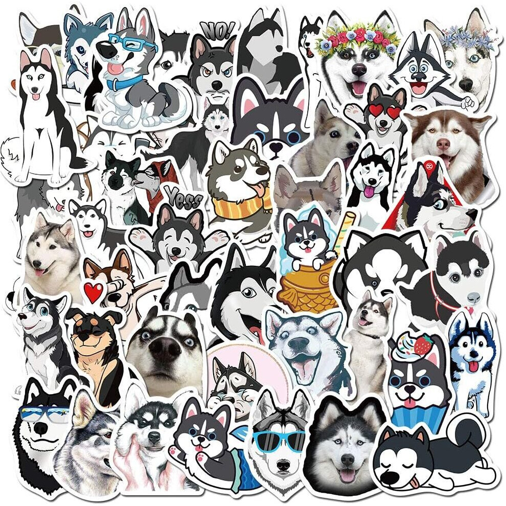 Husky Dog Stickers50 Pack Cute Dog Stickers Husky Waterproof Gold Hair Stickers Water Bottle Laptop Outdoor Decoration for Children and Adolescents