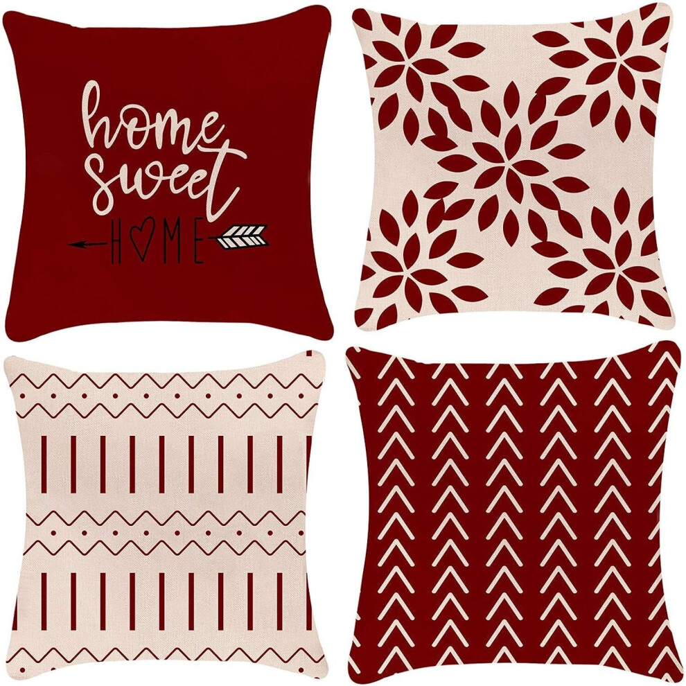 Christmas Pillow Covers 20x20 Modern Sofa Throw Pillow Cover, Decorative Outdoor Linen Fabric Pillow Case for Couch Bed Car (Red, 20x20,Set of 4)-image-OPC-PCCVWNW-NEW