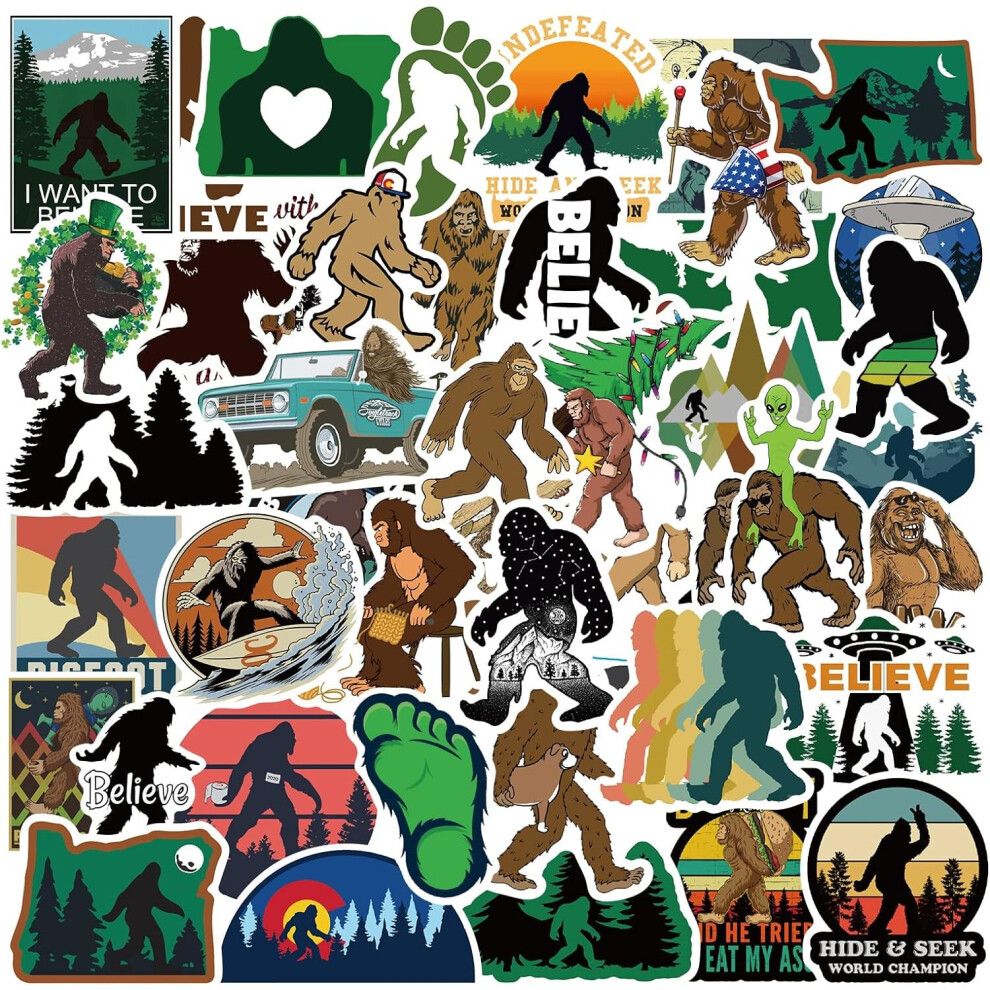 Sasquatch Forest Stickers,50PCS Waterproof Vinyl Believe Stickers for Water Bottles Laptop Bumper Helmet Car