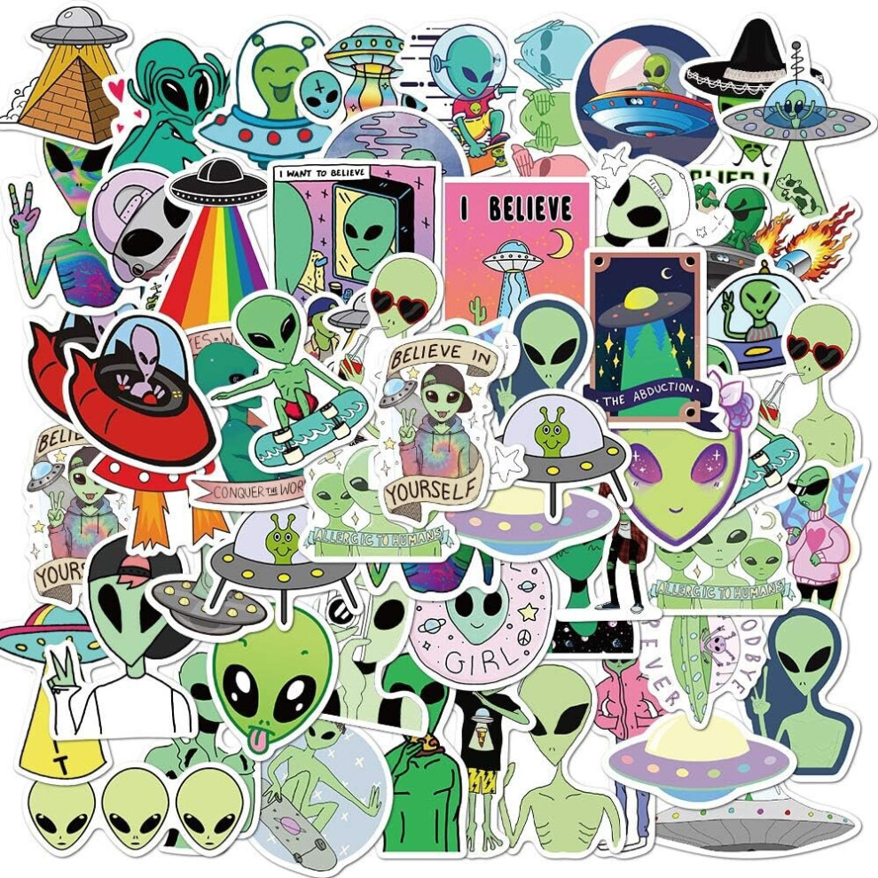 Tianfu Aliens Stickers Pack For Water Bottles Laptop,50Pcs Vinyl Waterproof Aesthetic Space Ufo Decals For Scrapbook Computer Phone Guitar Luggage