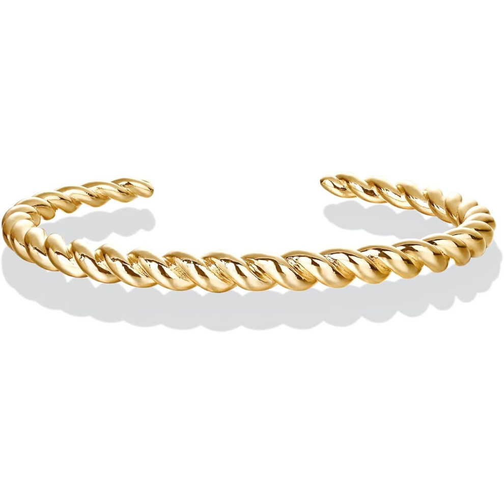 Gold Plated Twisted Chunky Bangle Bracelet | 14K Gold Plated | Lightweight Everyday Jewelry