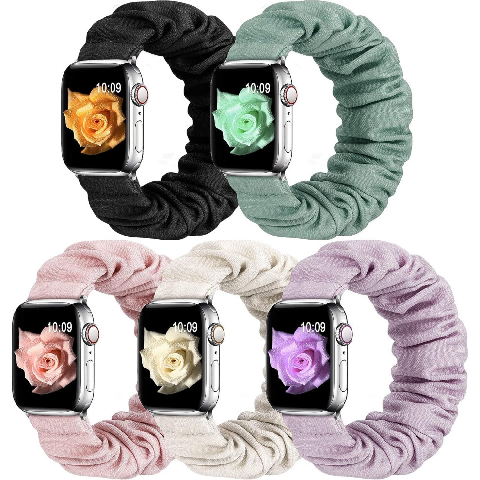 Photos - Watch Strap TIANFU 5 Pack Scrunchie Band Apple Watch Band 38mm 40mm 41mm,Soft Cute Printed Elastic Cloth Wristband for Women for iWatch Series