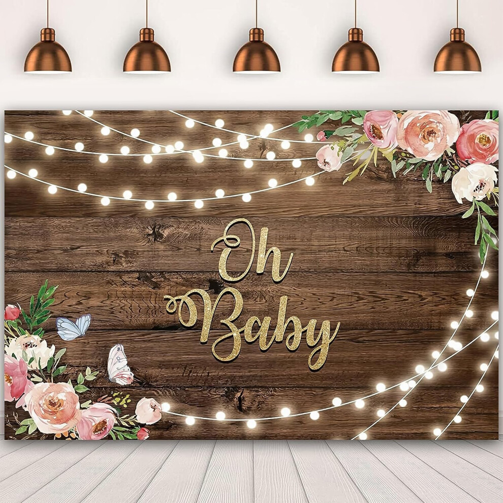 7X6ft Oh Baby Backdrop For Baby Shower Boy Girl Baby Newborn Flower Wood Plank Backgrounds Event Party Decorations Supplies Photographic Pink 7770197688390