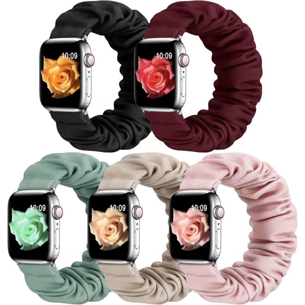 Photos - Watch Strap TIANFU 5 Pack Scrunchie Band Apple Watch Band 42mm 44mm 45mm,Soft Cute Printed Elastic Cloth Wristband for Women for iWatch Series 